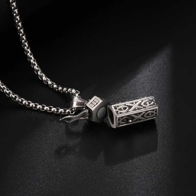 Retro Cylinder Locket Pendant Necklace for Men – 304 Stainless Steel with Hidden Compartment – 60cm Chain