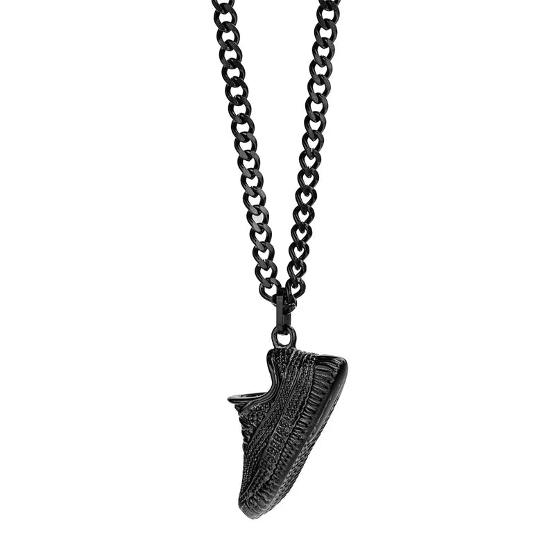 Black Sneaker Pendant Necklace for Men – 304 Stainless Steel, 60cm Chain