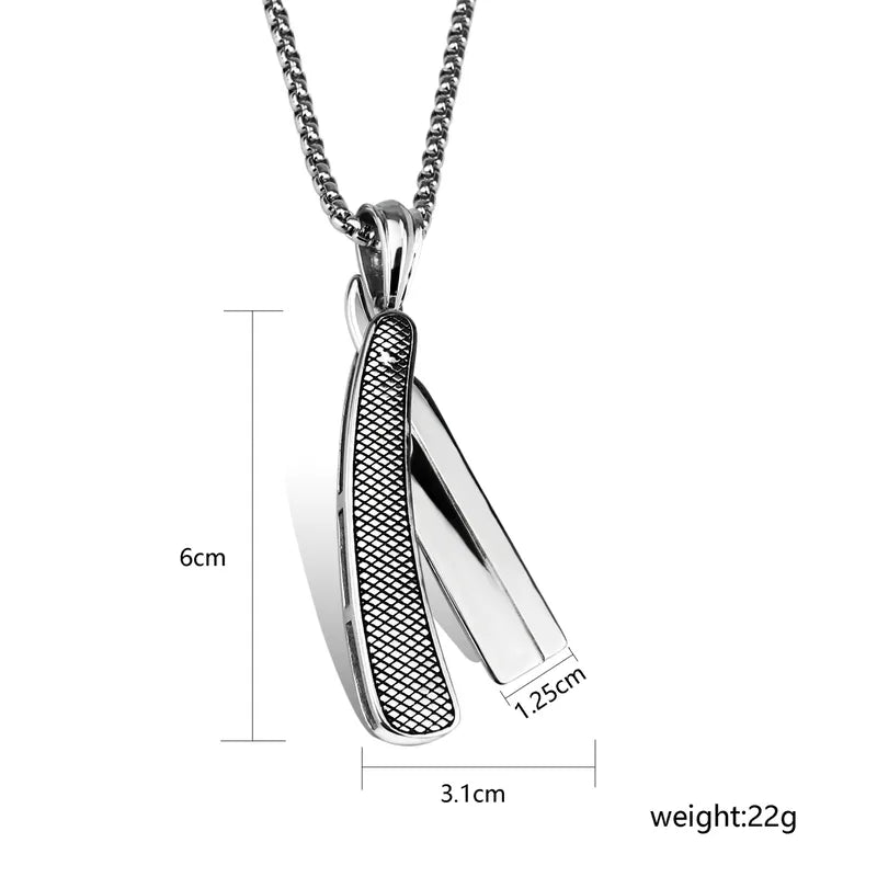 Straight Razor Pendant Necklace for Men – Polished Stainless Steel Barber Style Chain