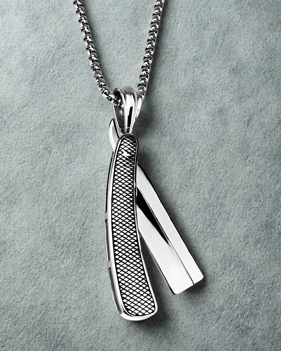 Straight Razor Pendant Necklace for Men – Polished Stainless Steel Barber Style Chain