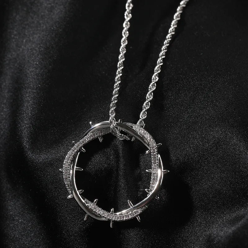 Crown of Thorns Pendant Necklace for Men – Stainless Steel & Zircon Hip-Hop Chain – 60cm