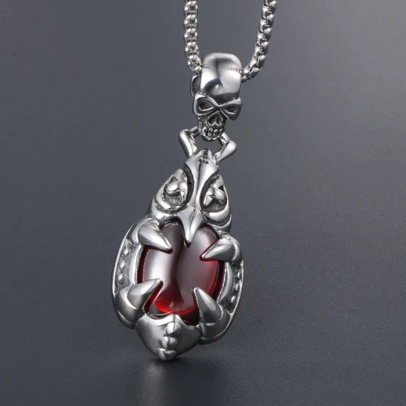 Claw Grip Red Stone Skull Pendant Necklace – 304 Stainless Steel