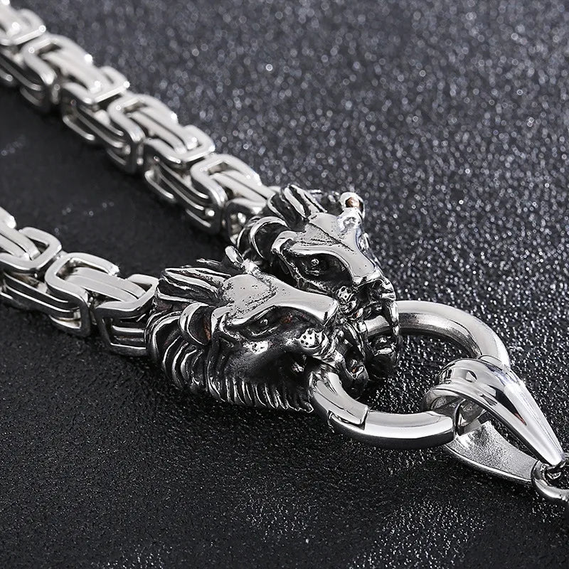 Bold Lion Head Pendant Necklace for Men – Stainless Steel Hip-Hop Chain (60cm)