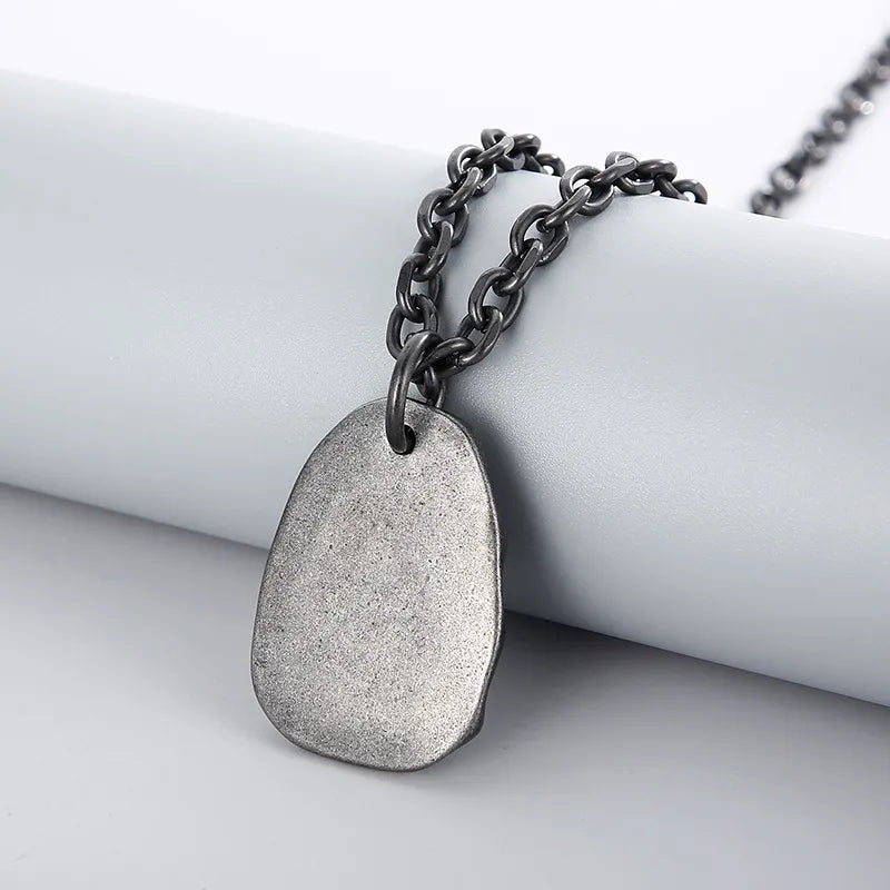 Men’s Retro Devil’s Eye Pendant Necklace – Stainless Steel Black Chain with Blue Inlay Stone