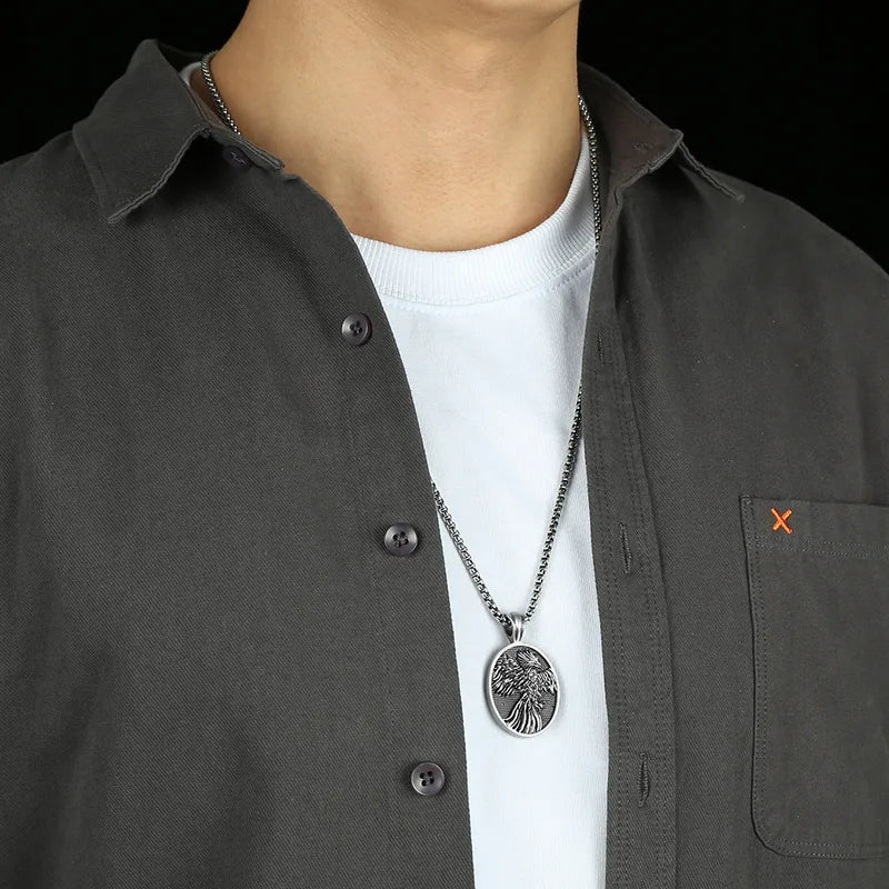 Vintage Phoenix Pendant Necklace for Men – Titanium Steel Hip-Hop Chain