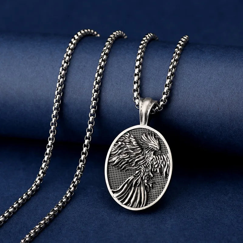 Vintage Phoenix Pendant Necklace for Men – Titanium Steel Hip-Hop Chain