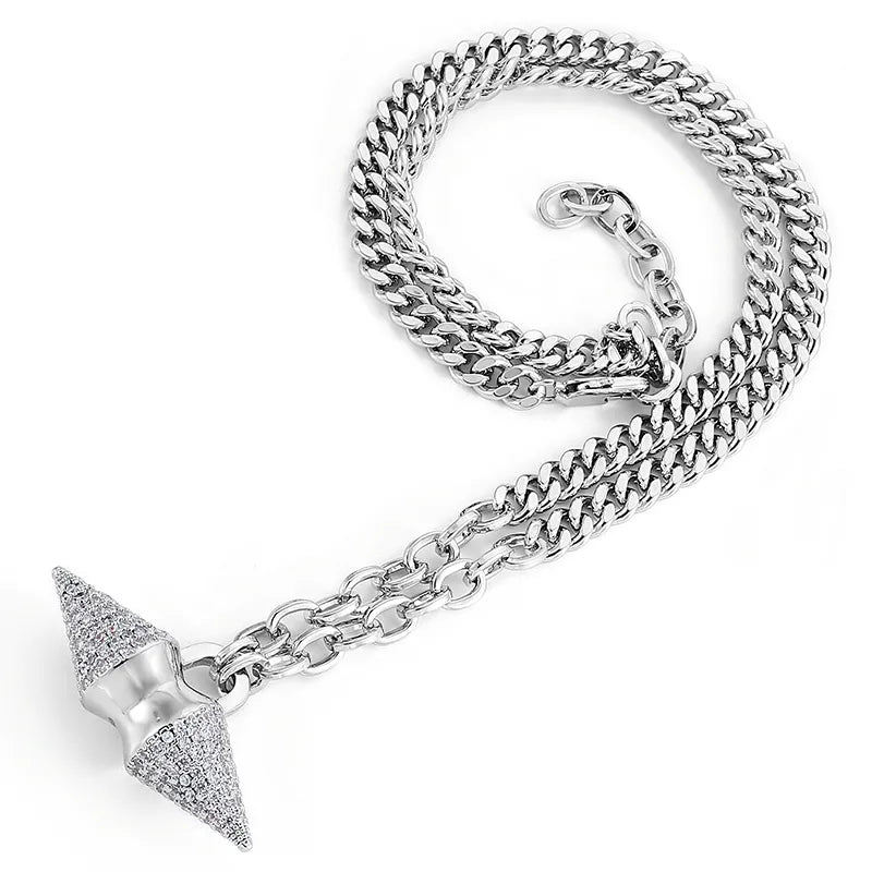 Bold Spike Pendant Necklace for Men – Titanium Steel with Zircon Detailing