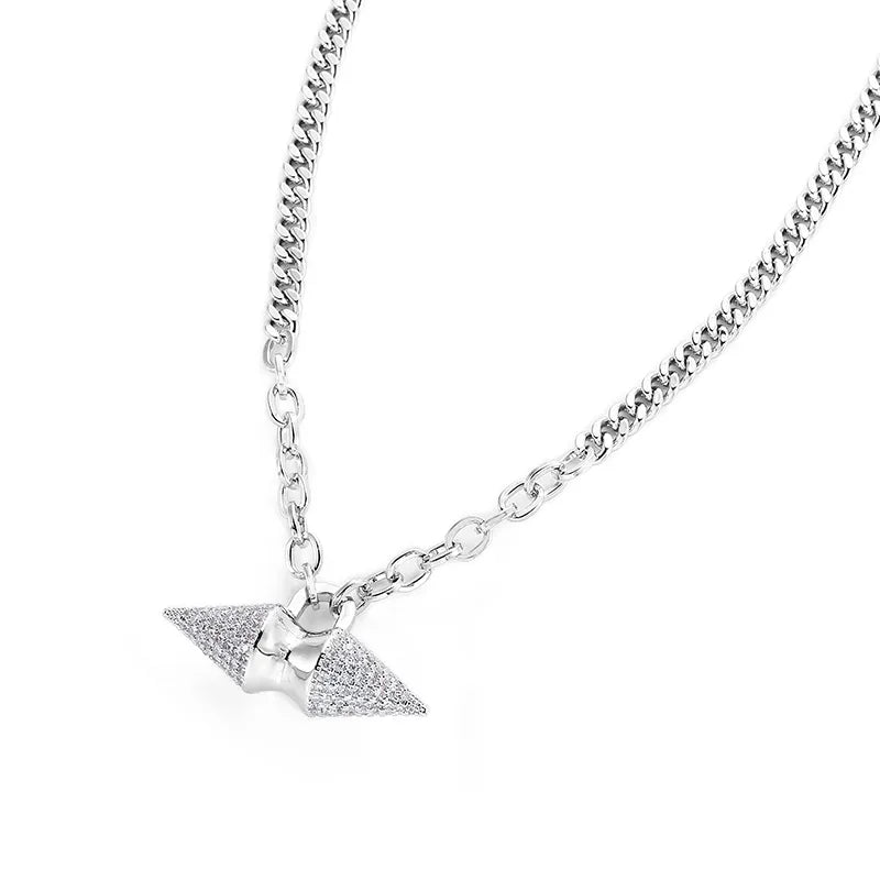 Bold Spike Pendant Necklace for Men – Titanium Steel with Zircon Detailing