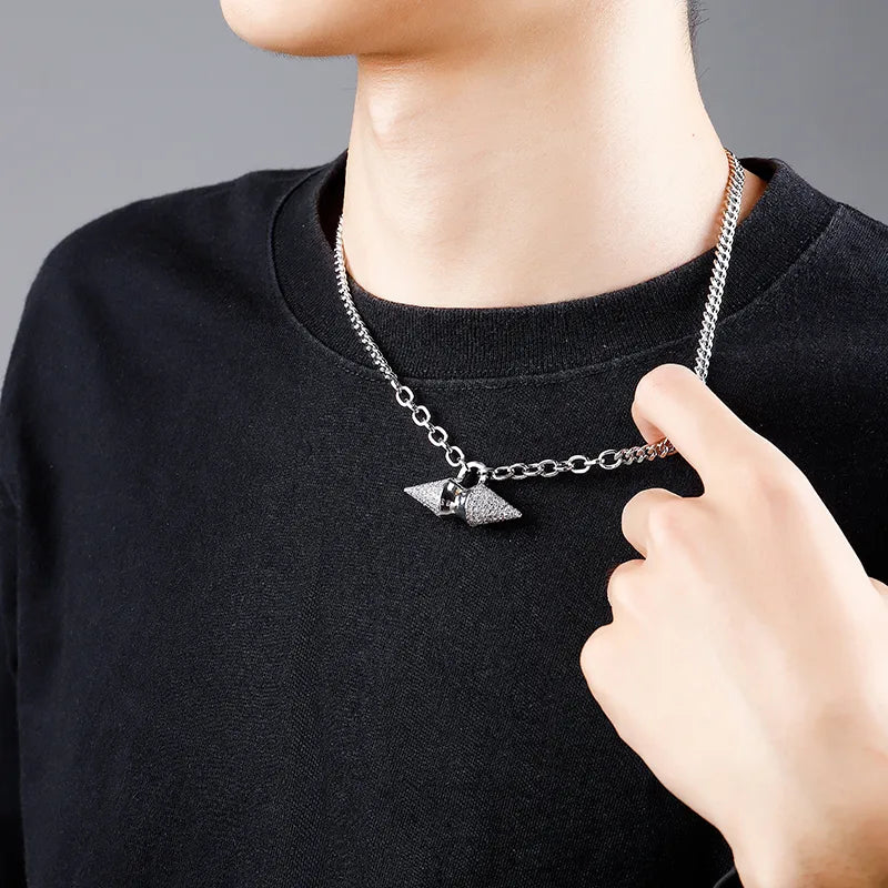 Bold Spike Pendant Necklace for Men – Titanium Steel with Zircon Detailing