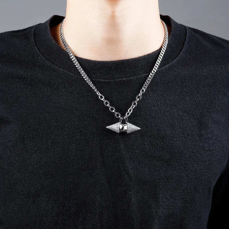 Bold Spike Pendant Necklace for Men – Titanium Steel with Zircon Detailing