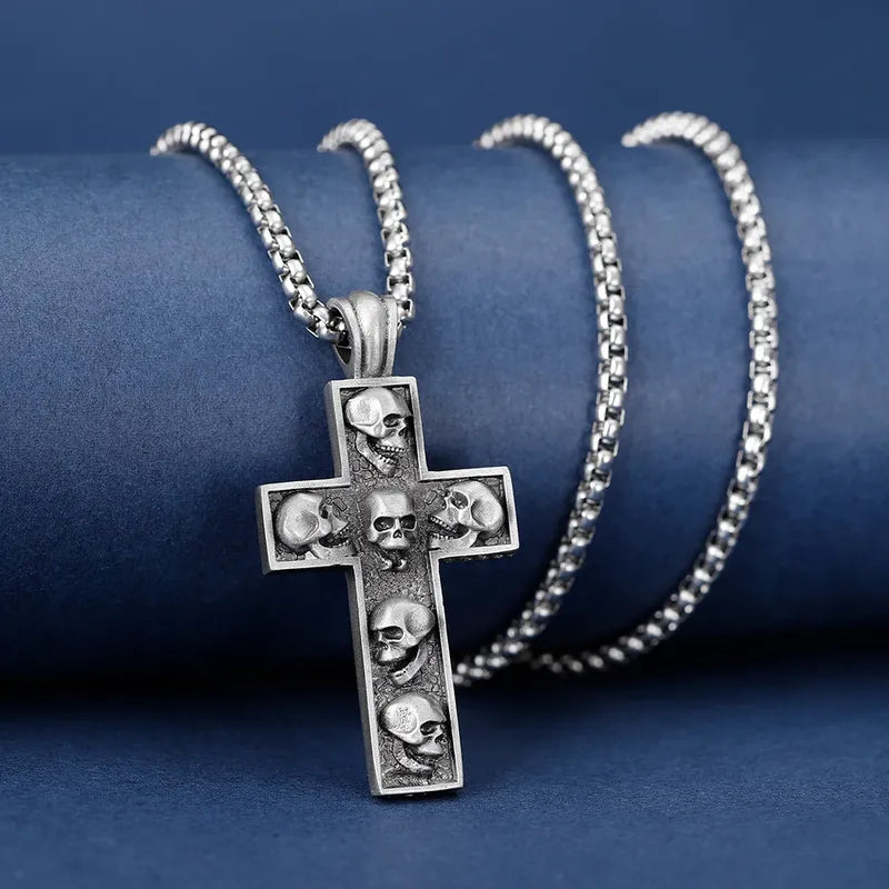 Men’s Gothic Skull Cross Pendant Necklace – Titanium Steel Punk Jewelry