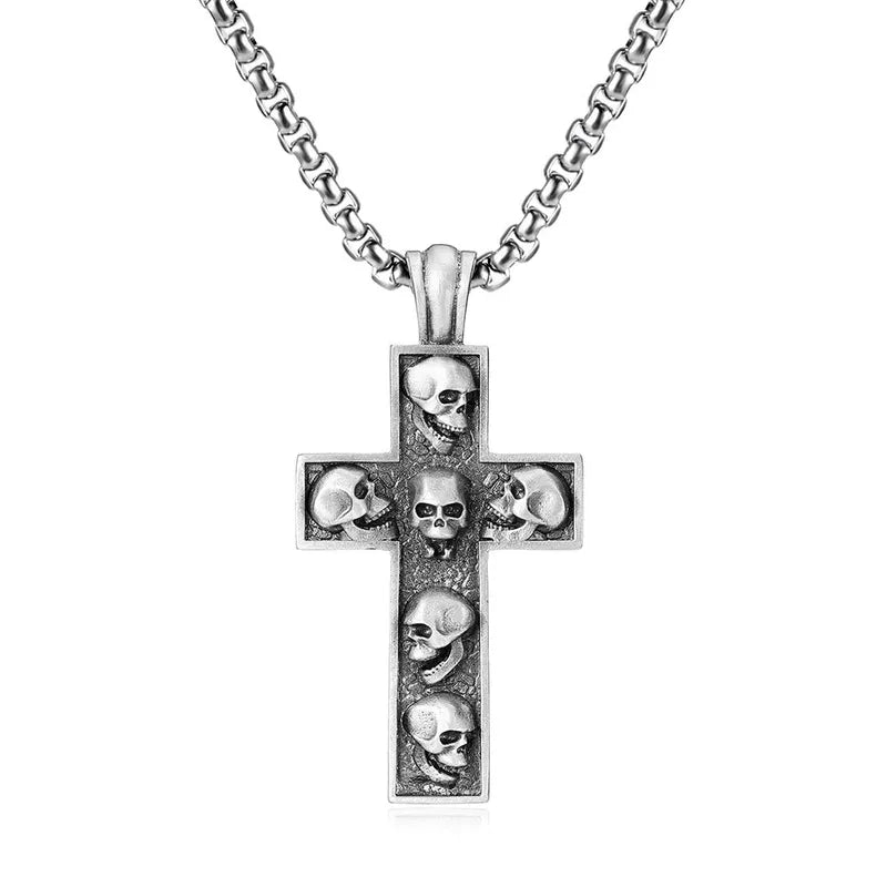 Men’s Gothic Skull Cross Pendant Necklace – Titanium Steel Punk Jewelry