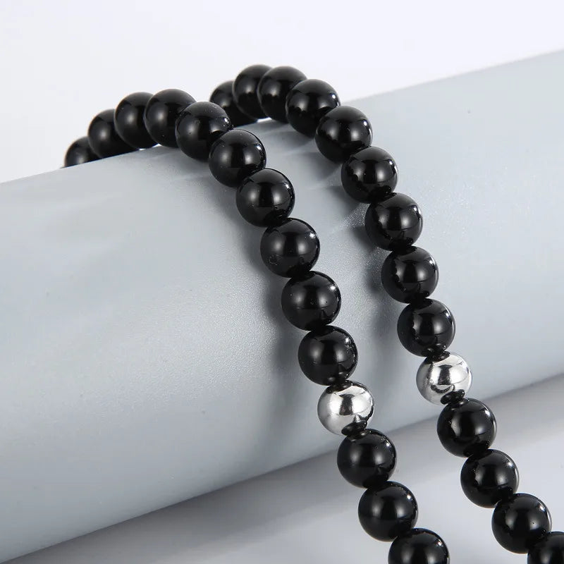 Black Beaded Lion Head Pendant Necklace for Men – Bold Retro Streetwear Style