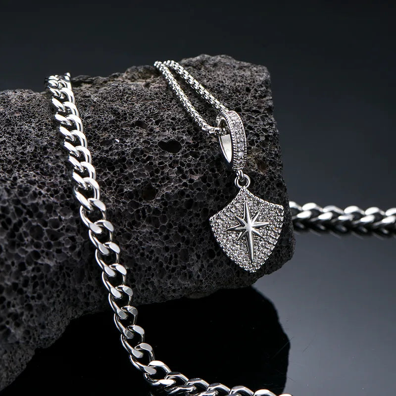Men's Double Layer Stainless Steel Sun Shield Pendant Necklace – 50cm & 55cm Chains