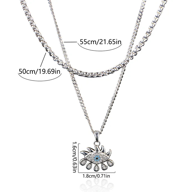 Double Layer Eye Pendant Necklace for Men – Stainless Steel & Zircon