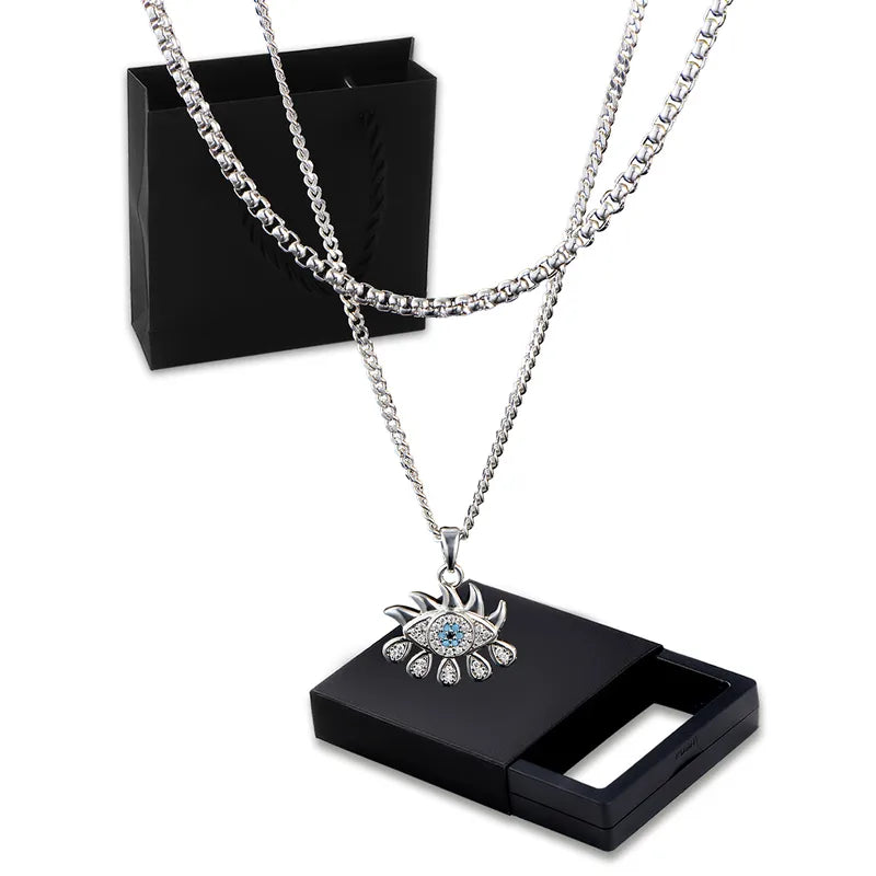 Double Layer Eye Pendant Necklace for Men – Stainless Steel & Zircon