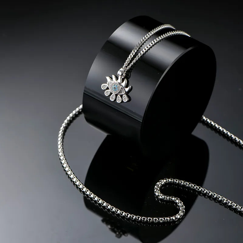 Double Layer Eye Pendant Necklace for Men – Stainless Steel & Zircon