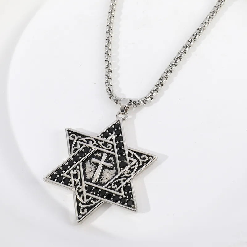 Men's Retro Star of David Cross Pendant Necklace – Stainless Steel Religious Jewelry