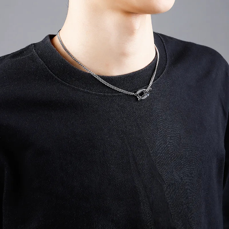 Men's Punk Lock Chain Necklace – 304 Stainless Steel Toggle Clasp, 43cm