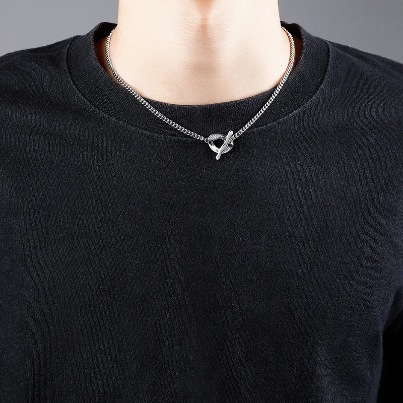 Men's Punk Lock Chain Necklace – 304 Stainless Steel Toggle Clasp, 43cm