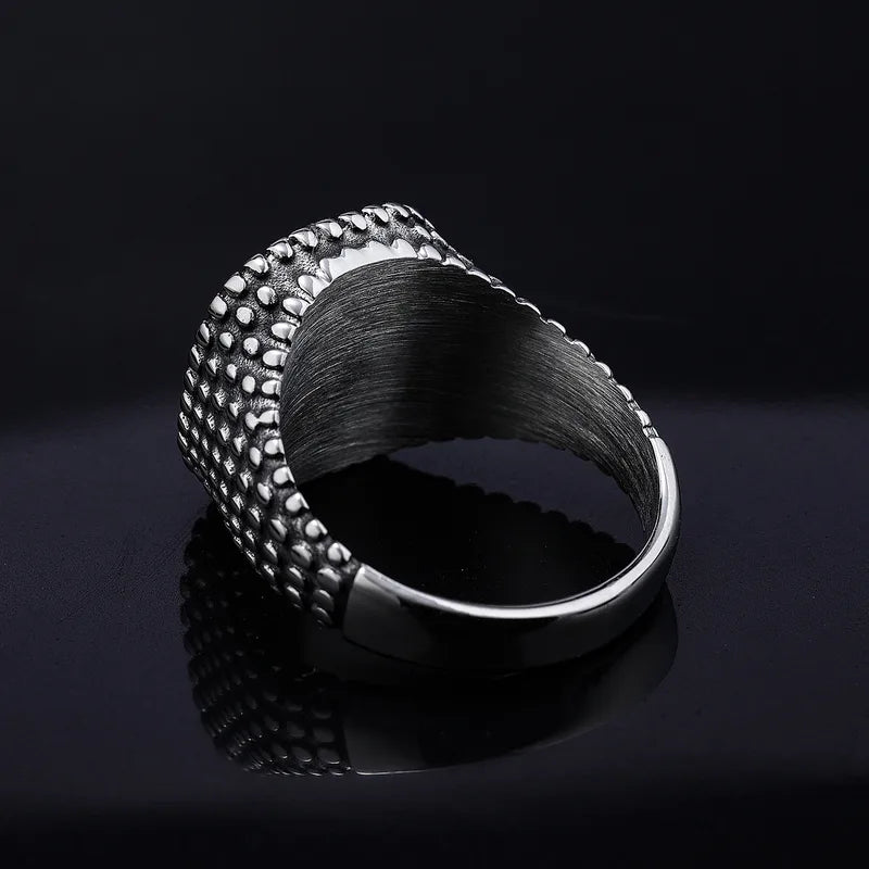 Textured Black Signet Ring – Retro Geometric Stainless Steel Band