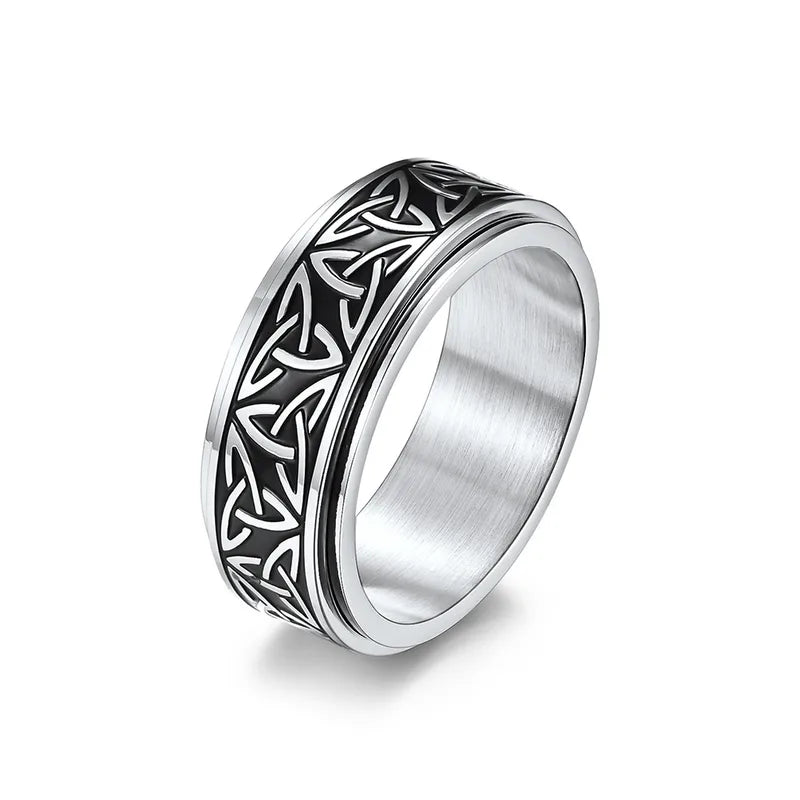 Celtic Knot Titanium Steel Ring – Polished Geometric Band for Men