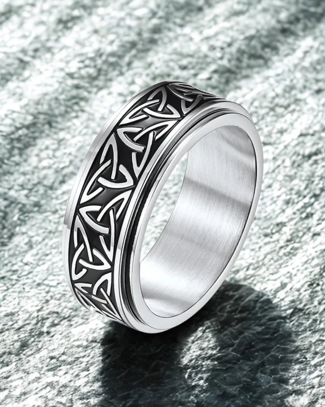 Celtic Knot Titanium Steel Ring – Polished Geometric Band for Men