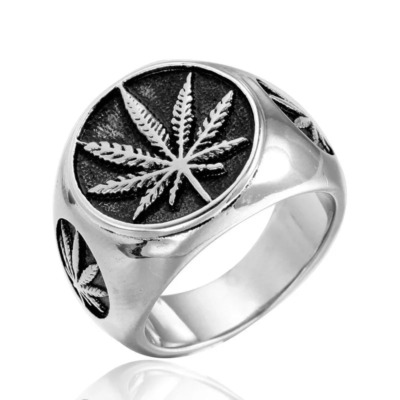 Cannabis Leaf Signet Ring for Men – Stainless Steel 420-Inspired Statement Ring