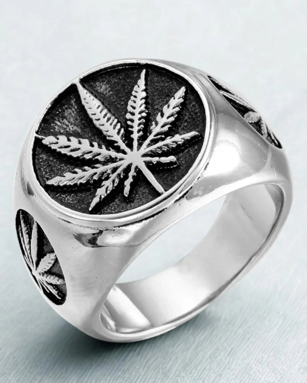 Cannabis Leaf Signet Ring for Men – Stainless Steel 420-Inspired Statement Ring