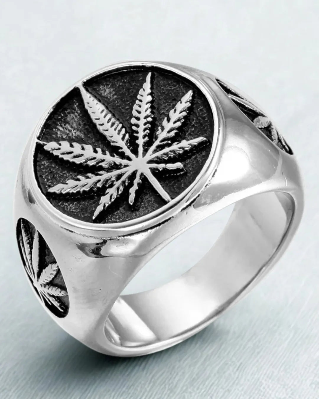 Cannabis Leaf Signet Ring for Men – Stainless Steel 420-Inspired Statement Ring