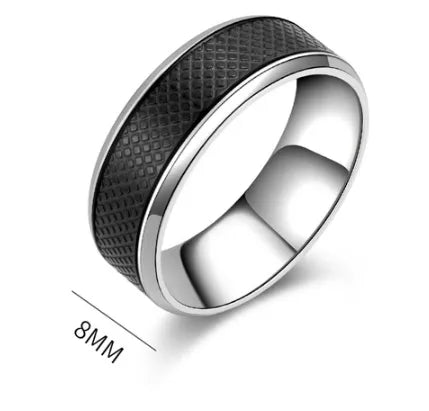 Lattice Texture Titanium Steel Ring – 8mm Black & Silver Band