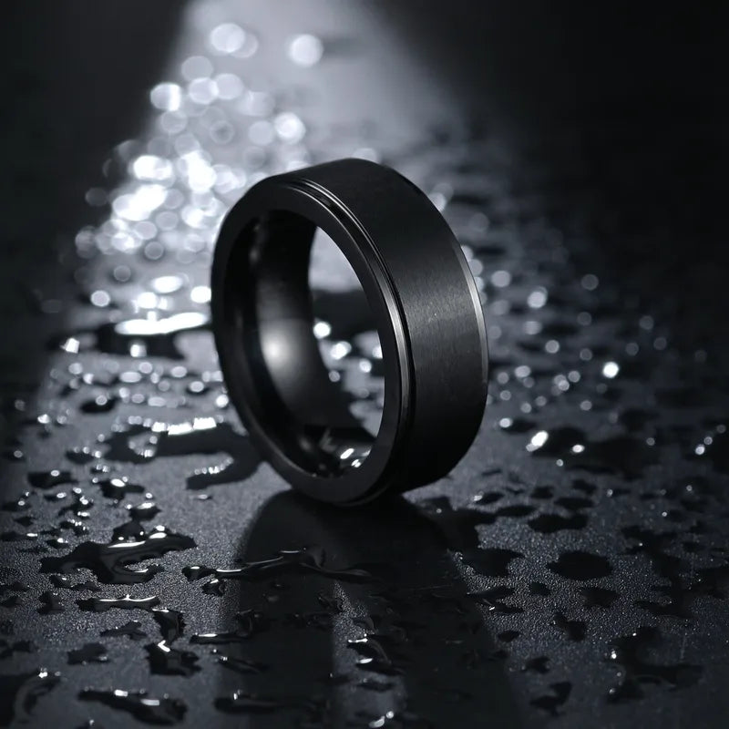 Matte Black Stainless Steel Ring for Men – Minimalist Wide Band
