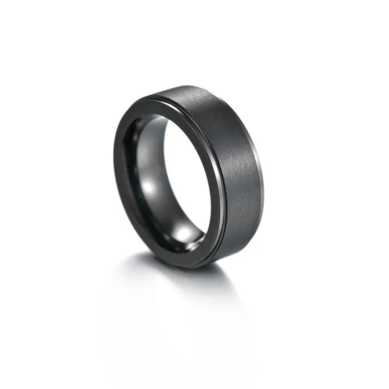 Matte Black Stainless Steel Ring for Men – Minimalist Wide Band