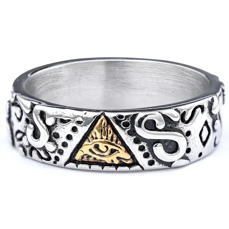 All-Seeing Eye Engraved Stainless Steel Ring for Men – Mystic Symbol Band