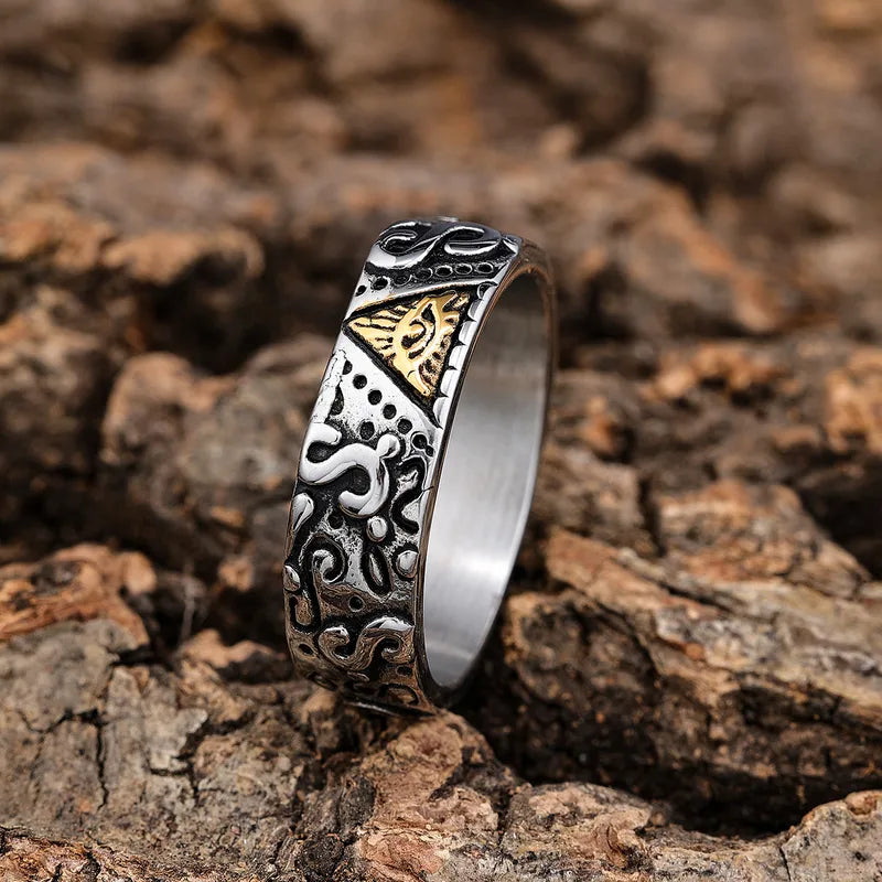 All-Seeing Eye Engraved Stainless Steel Ring for Men – Mystic Symbol Band