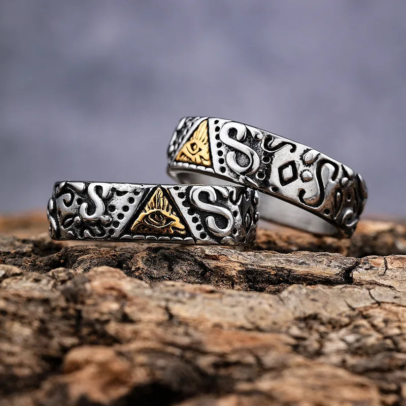 All-Seeing Eye Engraved Stainless Steel Ring for Men – Mystic Symbol Band