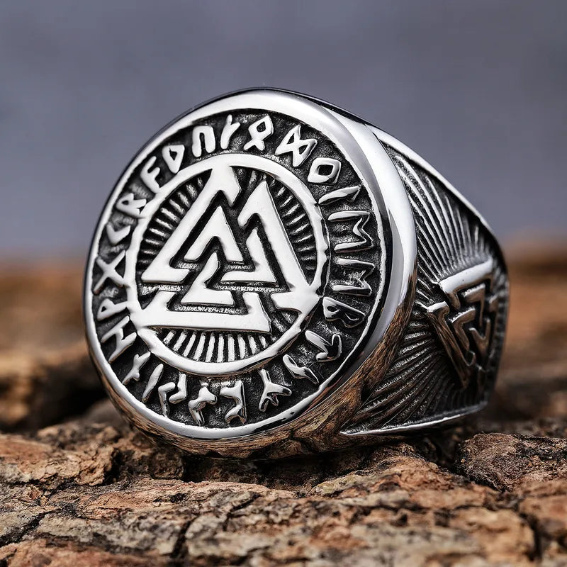 Retro Valknut Symbol Ring – 304 Stainless Steel Norse Unisex Signet Ring