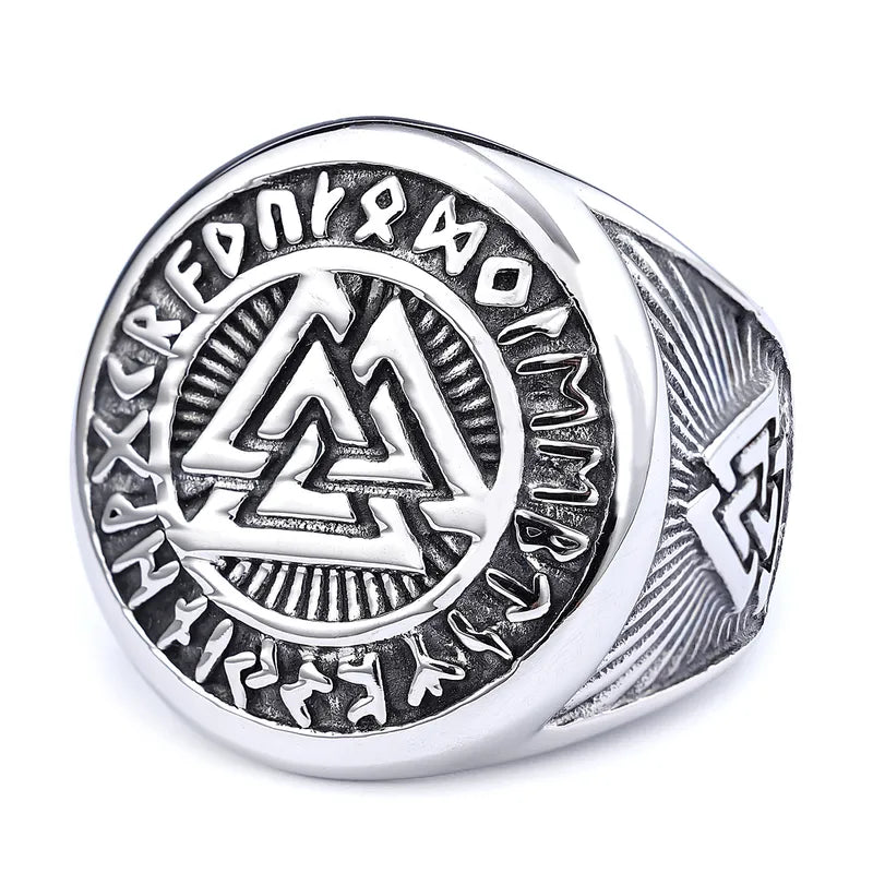 Retro Valknut Symbol Ring – 304 Stainless Steel Norse Unisex Signet Ring