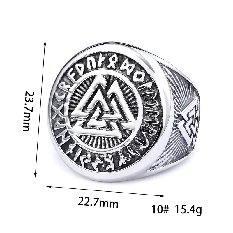 Retro Valknut Symbol Ring – 304 Stainless Steel Norse Unisex Signet Ring