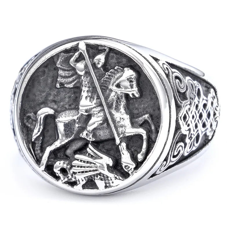 Vintage Knight Warrior Ring – 304 Stainless Steel Men's Gothic Statement Jewelry