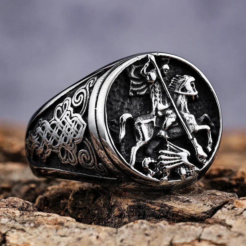 Vintage Knight Warrior Ring – 304 Stainless Steel Men's Gothic Statement Jewelry