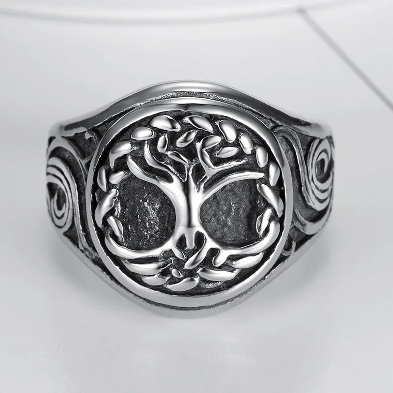Tree of Life Ring – 304 Stainless Steel Vintage Carved Men's Jewelry
