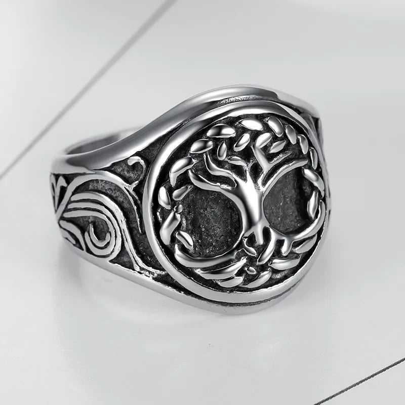 Tree of Life Ring – 304 Stainless Steel Vintage Carved Men's Jewelry