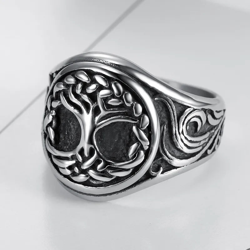 Tree of Life Ring – 304 Stainless Steel Vintage Carved Men's Jewelry