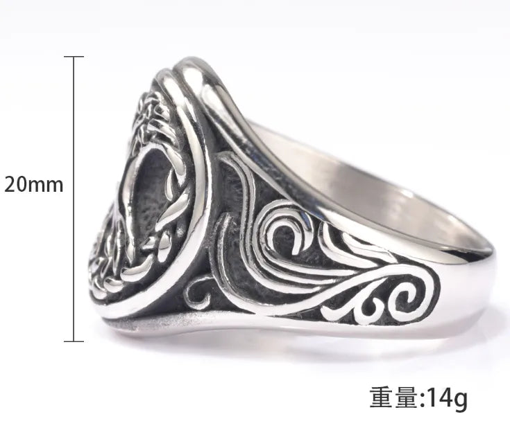 Tree of Life Ring – 304 Stainless Steel Vintage Carved Men's Jewelry