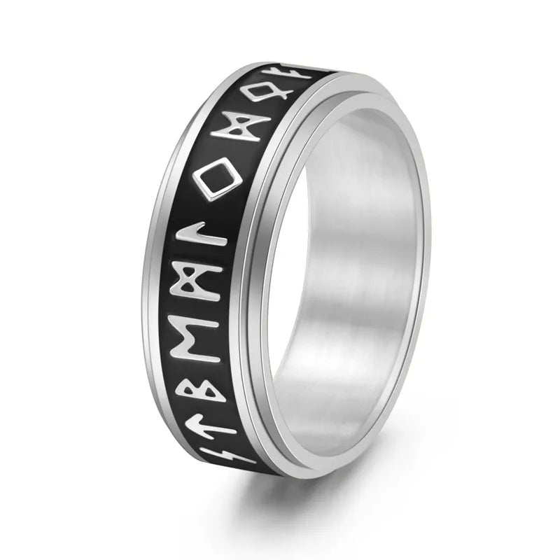 Runic Symbol Black Inlay 304 Stainless Steel Men's Ring – Nordic Inspired Fashion Band