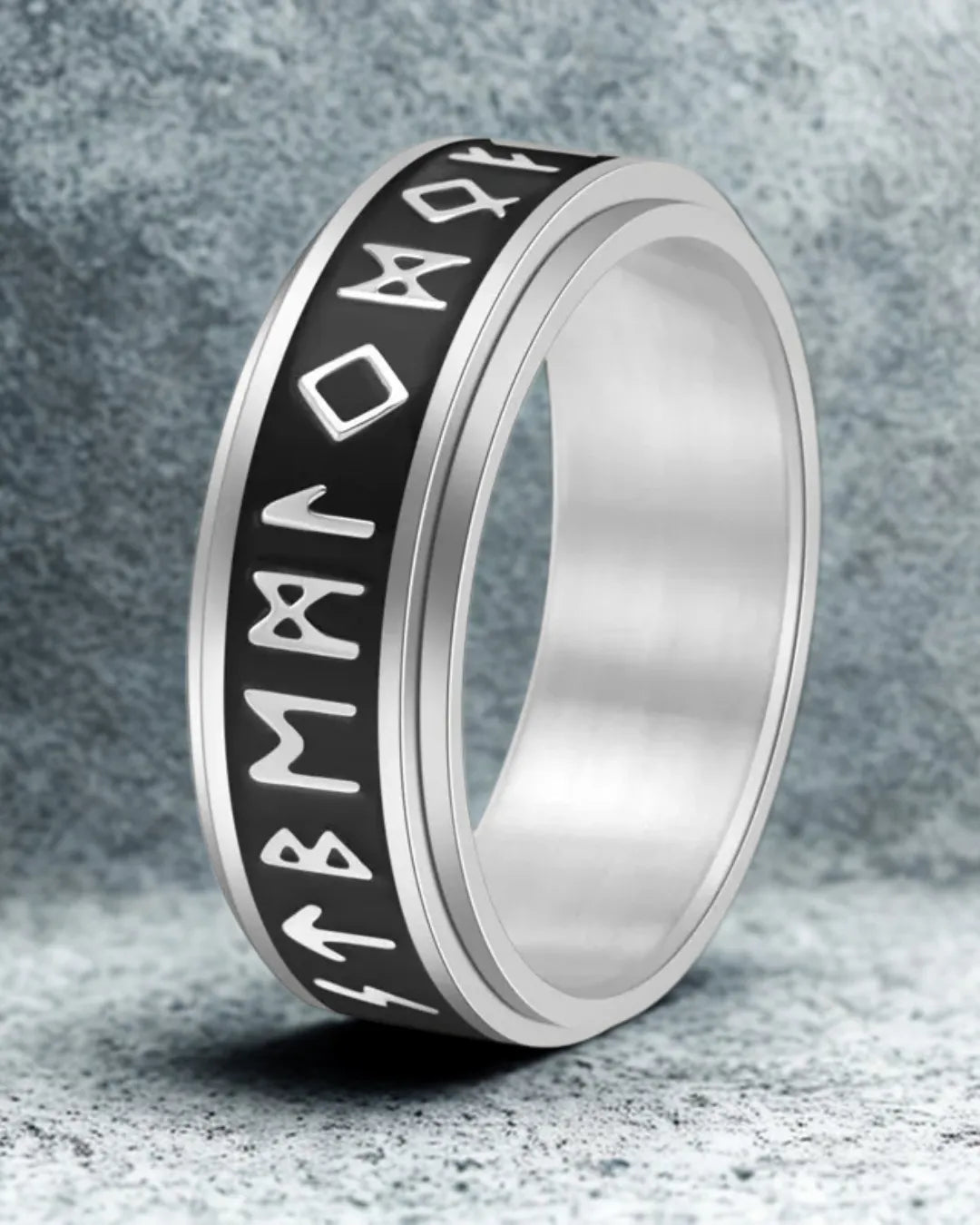 Runic Symbol Black Inlay 304 Stainless Steel Men's Ring – Nordic Inspired Fashion Band