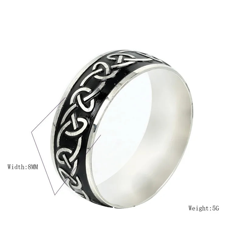 Celtic Knot Stainless Steel Men's Ring – 8mm Retro Black & Silver Punk Band