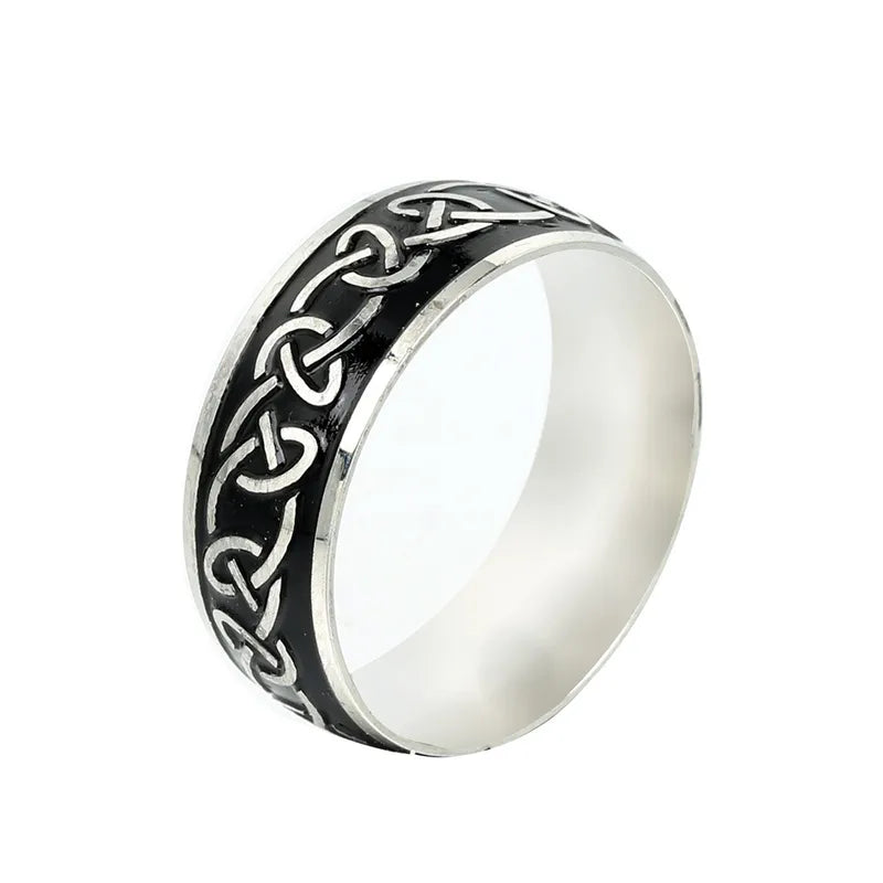 Celtic Knot Stainless Steel Men's Ring – 8mm Retro Black & Silver Punk Band