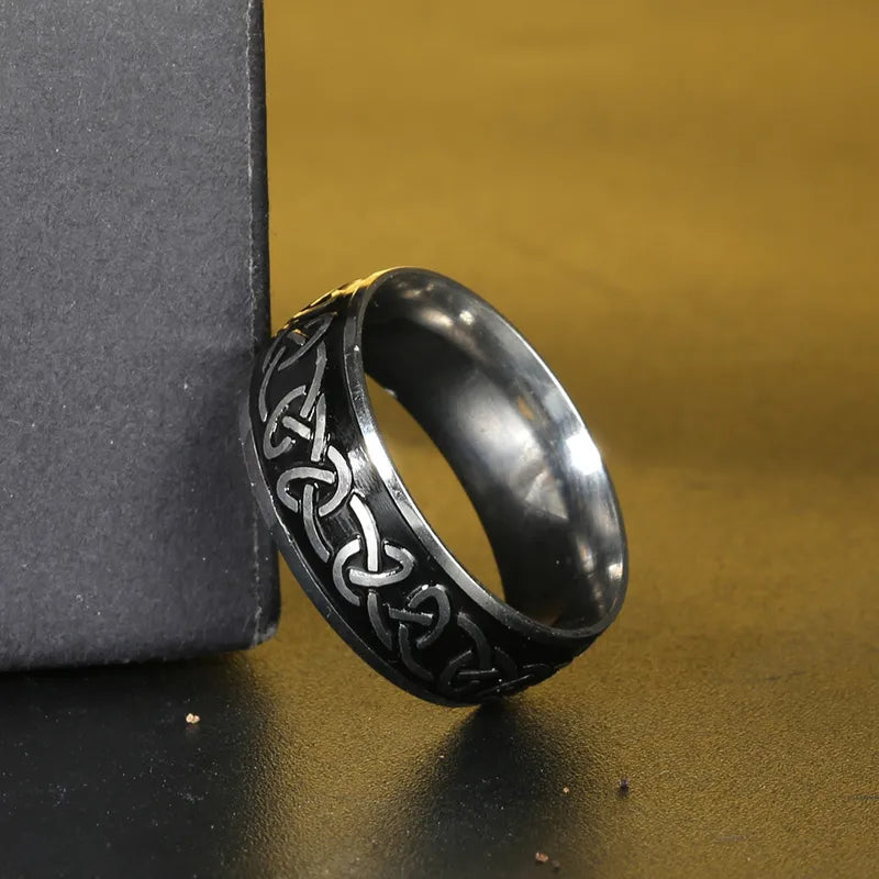 Celtic Knot Stainless Steel Men's Ring – 8mm Retro Black & Silver Punk Band